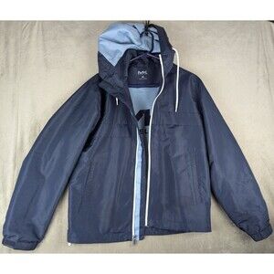 MICHAEL KORS MIDNIGHT BLUE S LOGO TAPE HOODED WOVEN WINDBREAKER JACKET MENS
